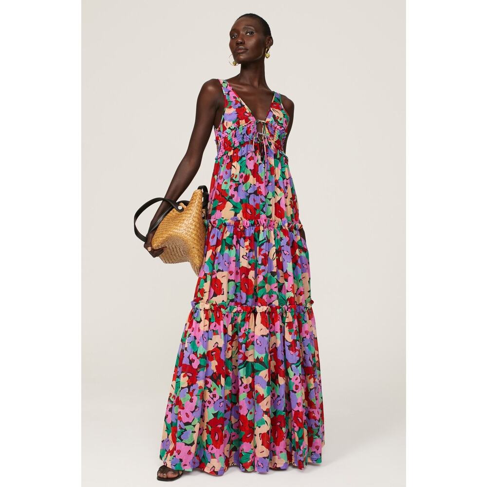 NICHOLAS Multicolored Floral Cotton Silk Blend Flowy Myla Maxi Dress Size US 0